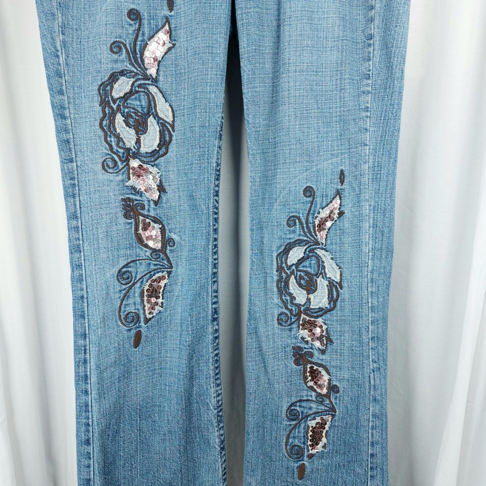 Z Cavaricci Distressed Embroidered Copper Sequin Jeans Wms Waist 33 Label Remove View 3